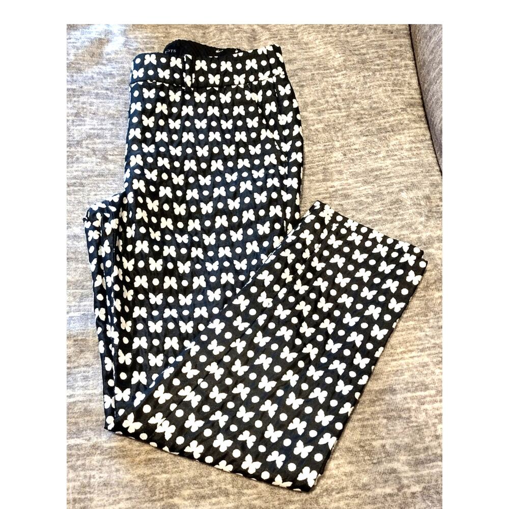 Talbots Size 4 Hampshire Ankle Pants Black White Jacquard Butterfly Casual